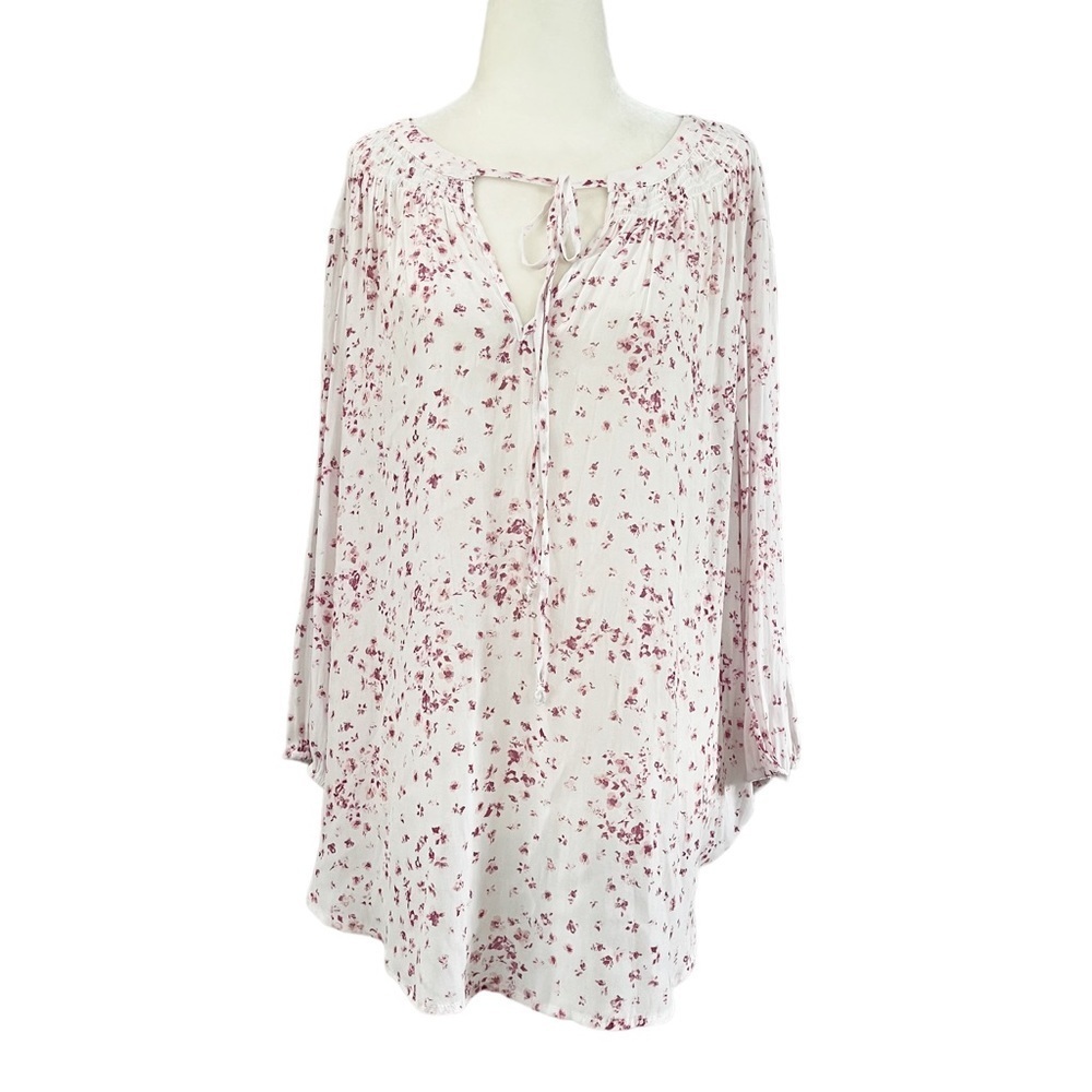 Torrid Tunic Chiffon Drawstring Tie Hi-Low 3/4 Sleeve Curved Hem Size 2.